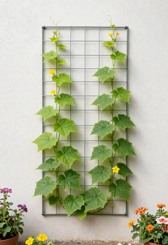 12 Trellis Ideas for Cucumbers That Maximize Yield 2. Vertical Grid Trellis 0