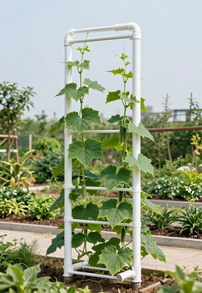 12 Trellis Ideas for Cucumbers That Maximize Yield 7. Vertical Pipe Trellis 0