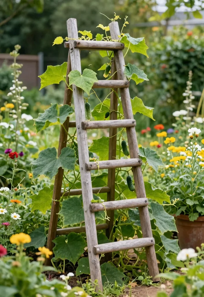 12 Trellis Ideas for Cucumbers That Maximize Yield 8. Ladder Trellis 0
