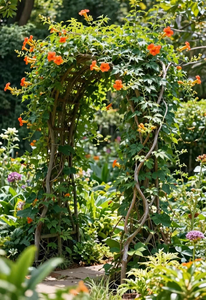 12 Trumpet Vine Trellis Ideas for Bold Vertical Color 10. Grapevine Inspired Trellis 0