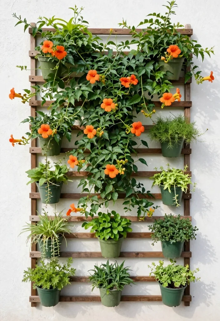 12 Trumpet Vine Trellis Ideas for Bold Vertical Color 3. Vertical Garden Grid 0