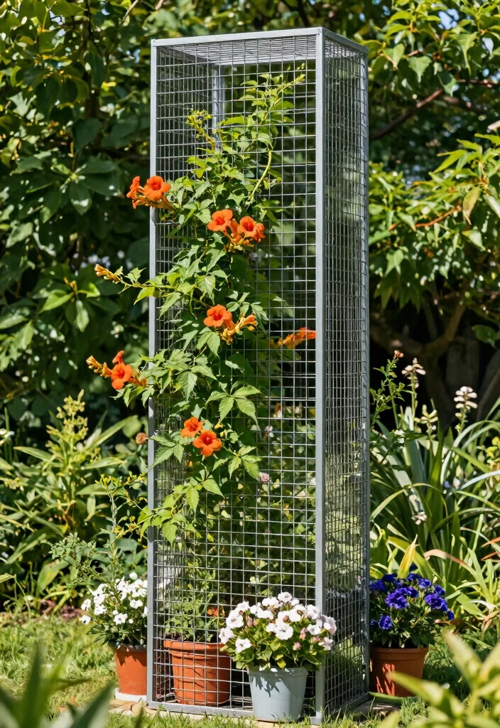 12 Trumpet Vine Trellis Ideas for Bold Vertical Color 6. Wire Mesh Trellis 0