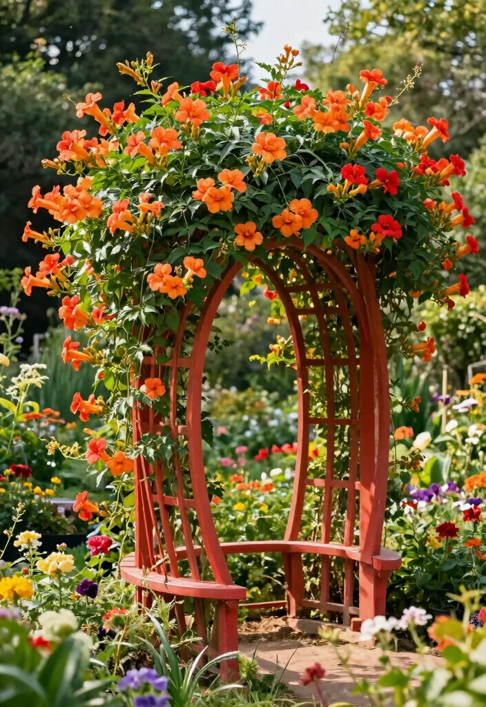 12 Trumpet Vine Trellis Ideas for Bold Vertical Color 8. Large Round Trellis 0