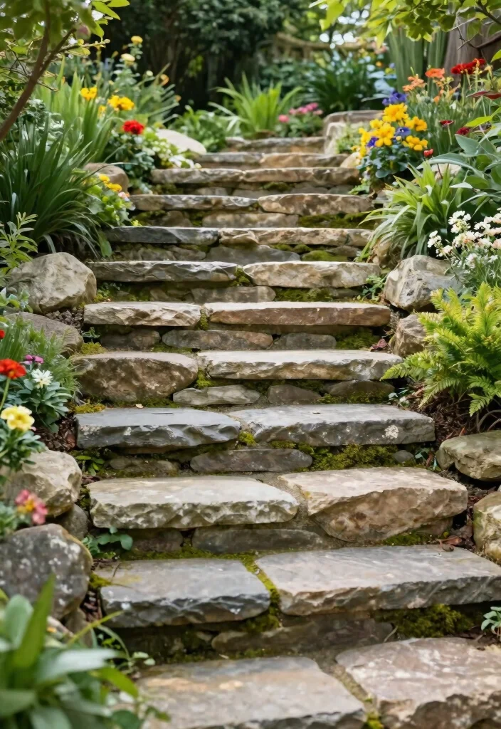 12 Uneven Backyard Ideas for Sloped Yard Solutions 6. Layered Stone Steps 0