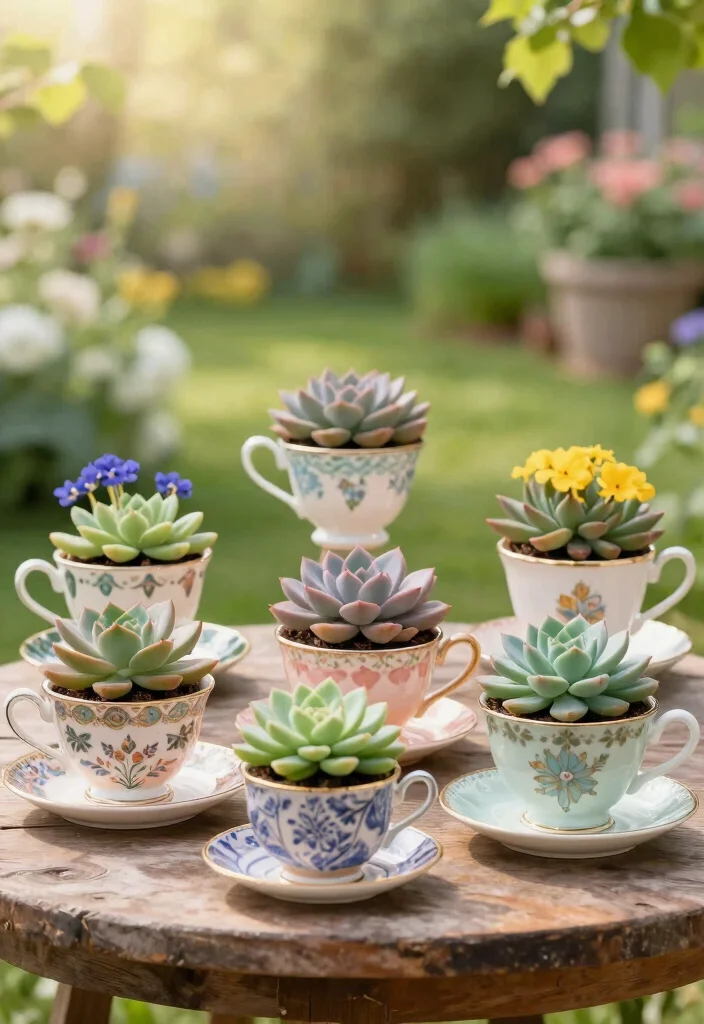 12 Unique Planter Ideas to Add Personality to Your Garden 1. Vintage Teacup Planters 0