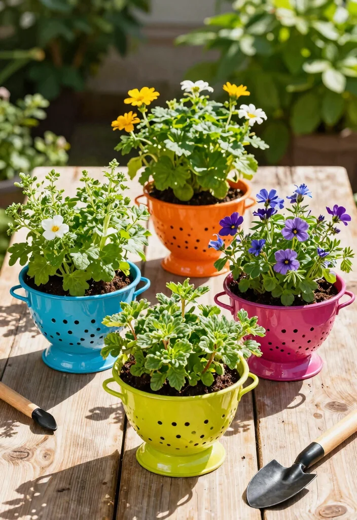 12 Unique Planter Ideas to Add Personality to Your Garden 6. Colander Planters 0