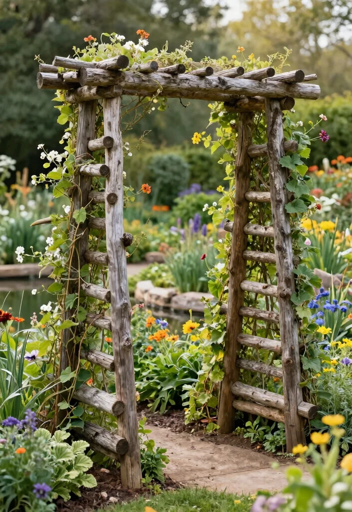 12 Unique Trellis Ideas to Make Your Garden Stand Out 7. Rustic Log Trellis 0