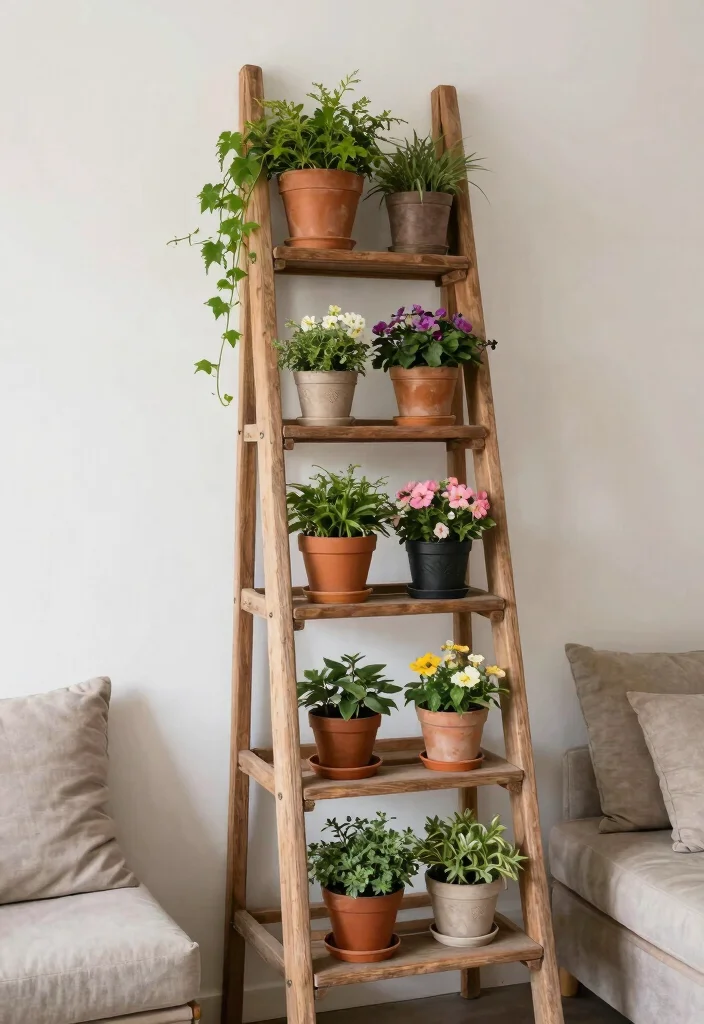12 Wall Planter Ideas for Vertical Gardening 3. Ladder Planters 0