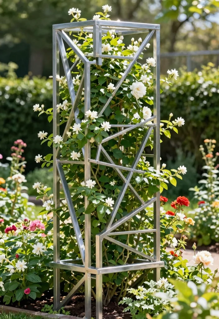 12 Wall Trellis Ideas for Vertical Flowers and Climbing Plants 23 12 Wall Trellis Ideas for Vertical Flowers and Climbing Plants 3. Metal Trellis with Geometric Design 0