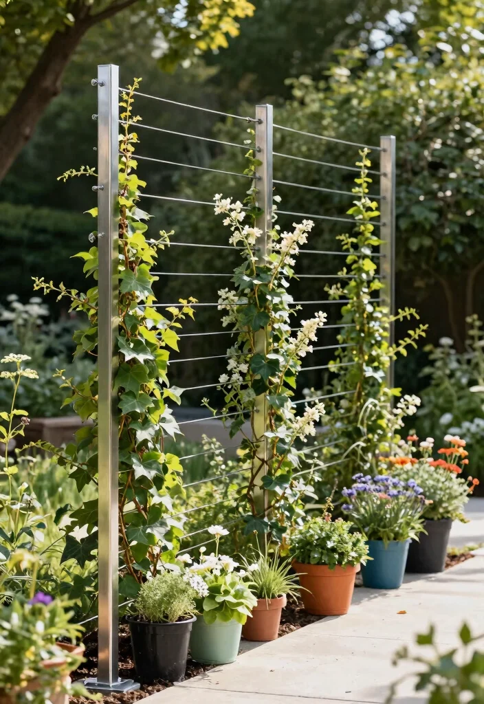 12 Wall Trellis Ideas for Vertical Flowers and Climbing Plants 46 12 Wall Trellis Ideas for Vertical Flowers and Climbing Plants 6. Cable Wire Trellis System 0