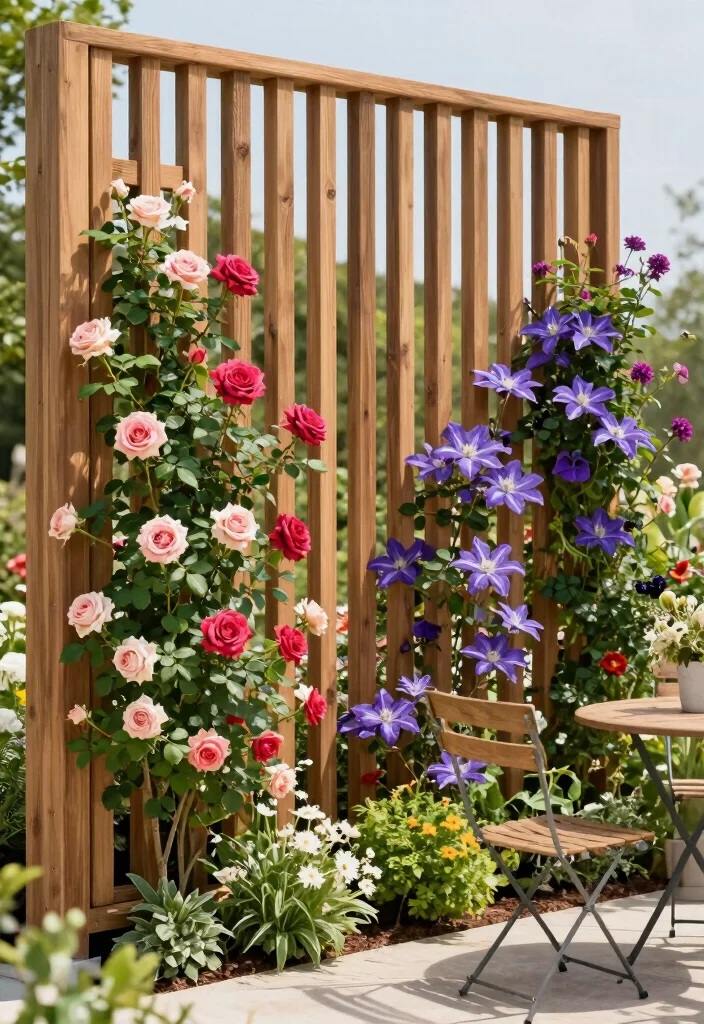 12 Wall Trellis Ideas for Vertical Flowers and Climbing Plants 58 12 Wall Trellis Ideas for Vertical Flowers and Climbing Plants 8. Vertical Wooden Slat Trellis 0