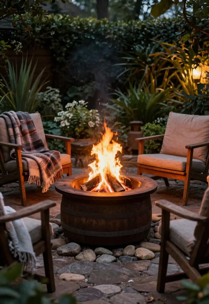 12 Whiskey Barrel Planter Ideas for Rustic Garden Charm 11. Fire Pit Surround 0