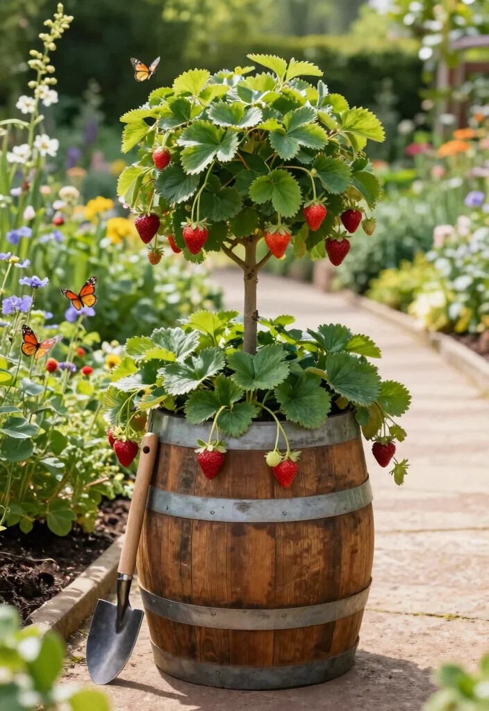 12 Whiskey Barrel Planter Ideas for Rustic Garden Charm 4. Miniature Fruit Orchard 0