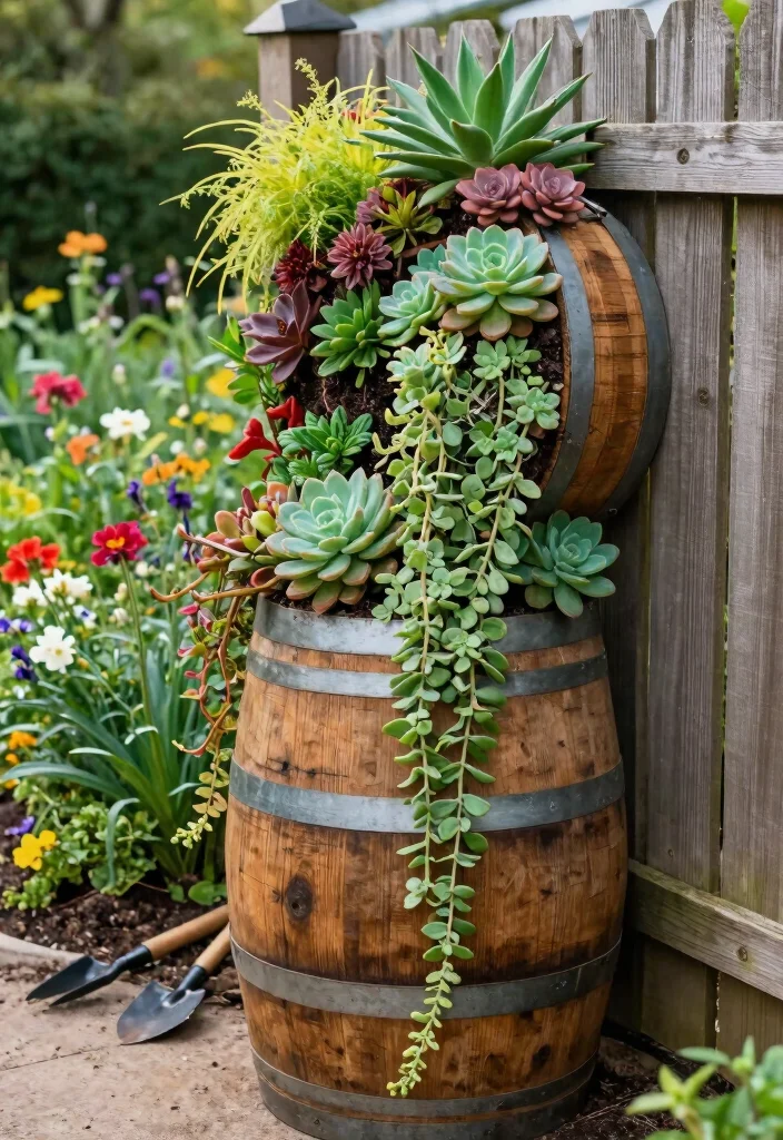 12 Whiskey Barrel Planter Ideas for Rustic Garden Charm 6. Vertical Garden Wall 0