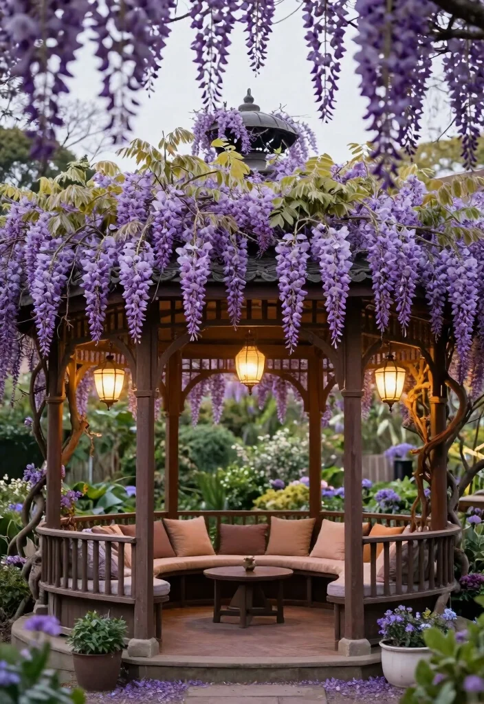 12 Wisteria Trellis Ideas for Dramatic Blooms and Shade 10. Wisteria Covered Gazebo 0
