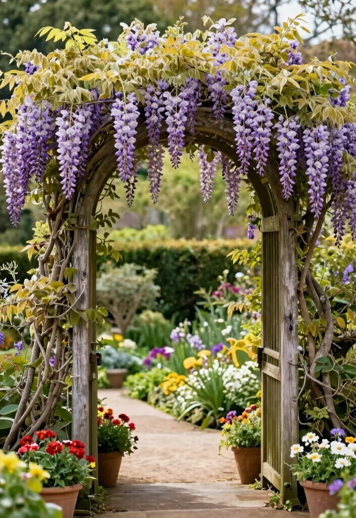 12 Wisteria Trellis Ideas for Dramatic Blooms and Shade 4. Garden Archway with Wisteria 0
