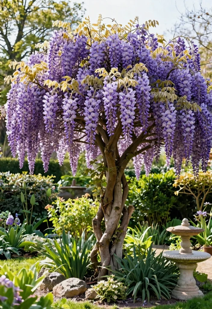 12 Wisteria Trellis Ideas for Dramatic Blooms and Shade 6. Wisteria Tree Form 0