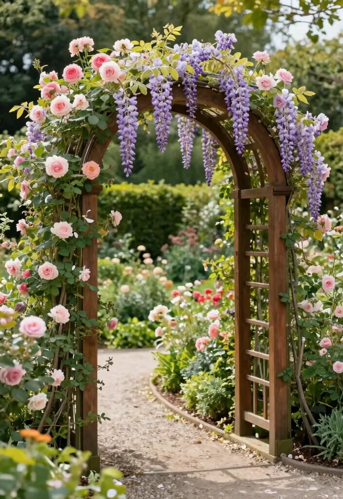 12 Wood Trellis Ideas for Natural and Classic Garden Style 2. Arched Garden Trellis 0