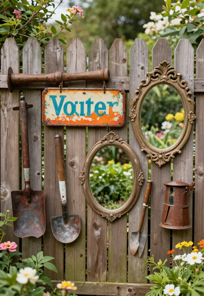 12 Wooden Fence Decorating Ideas to Personalize Your Yard 61 12 Wooden Fence Decorating Ideas to Personalize Your Yard 11. Garden Treasures Vintage Finds 0