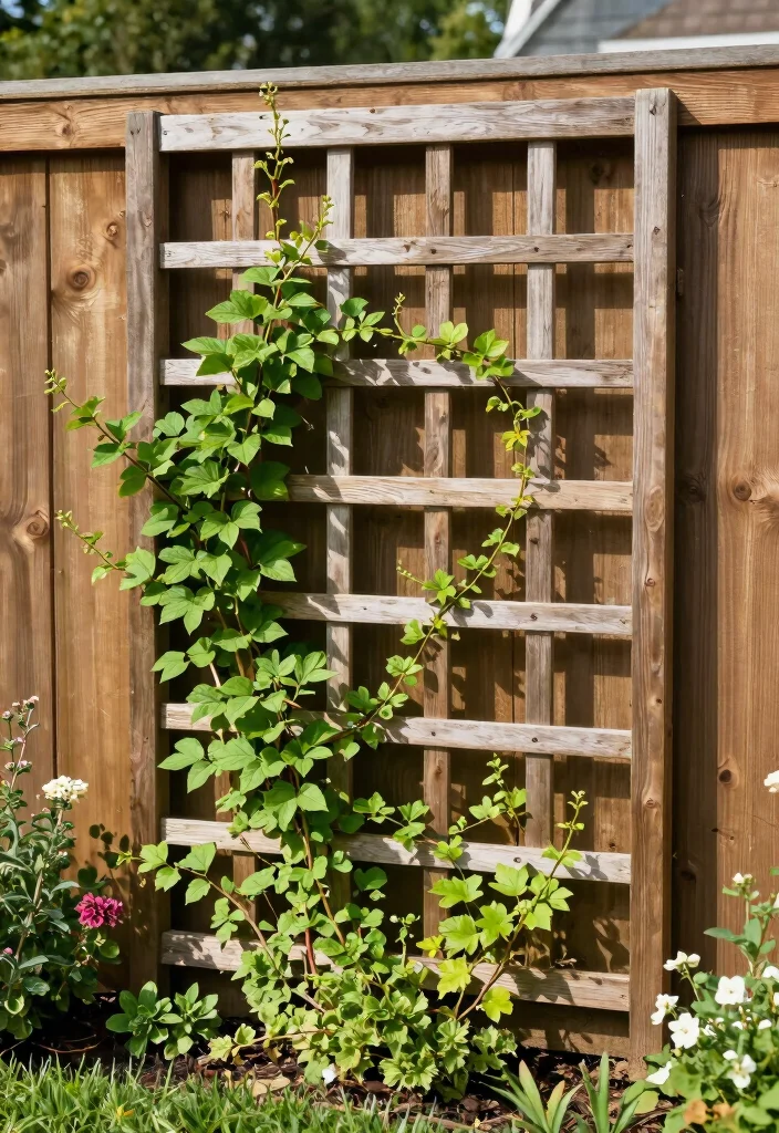 12 Wooden Fence Decorating Ideas to Personalize Your Yard 13 12 Wooden Fence Decorating Ideas to Personalize Your Yard 3. Rustic Trellis for Climbing Plants 0