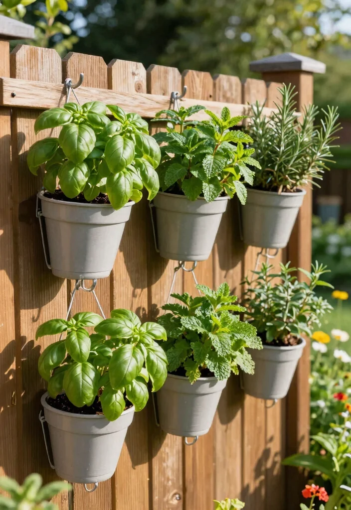 12 Wooden Fence Decorating Ideas to Personalize Your Yard 26 12 Wooden Fence Decorating Ideas to Personalize Your Yard 6. Hanging Herb Garden 0