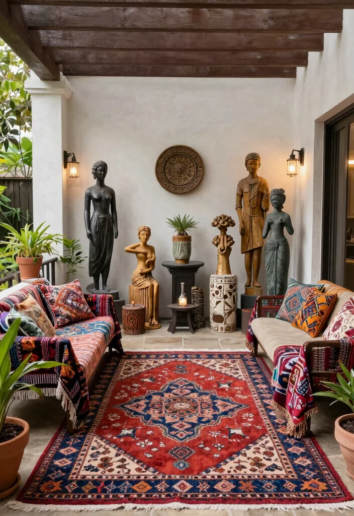 14 Back Patio Ideas for Everyday Outdoor Use 7. Artistic Touches in Outdoor Decor 0