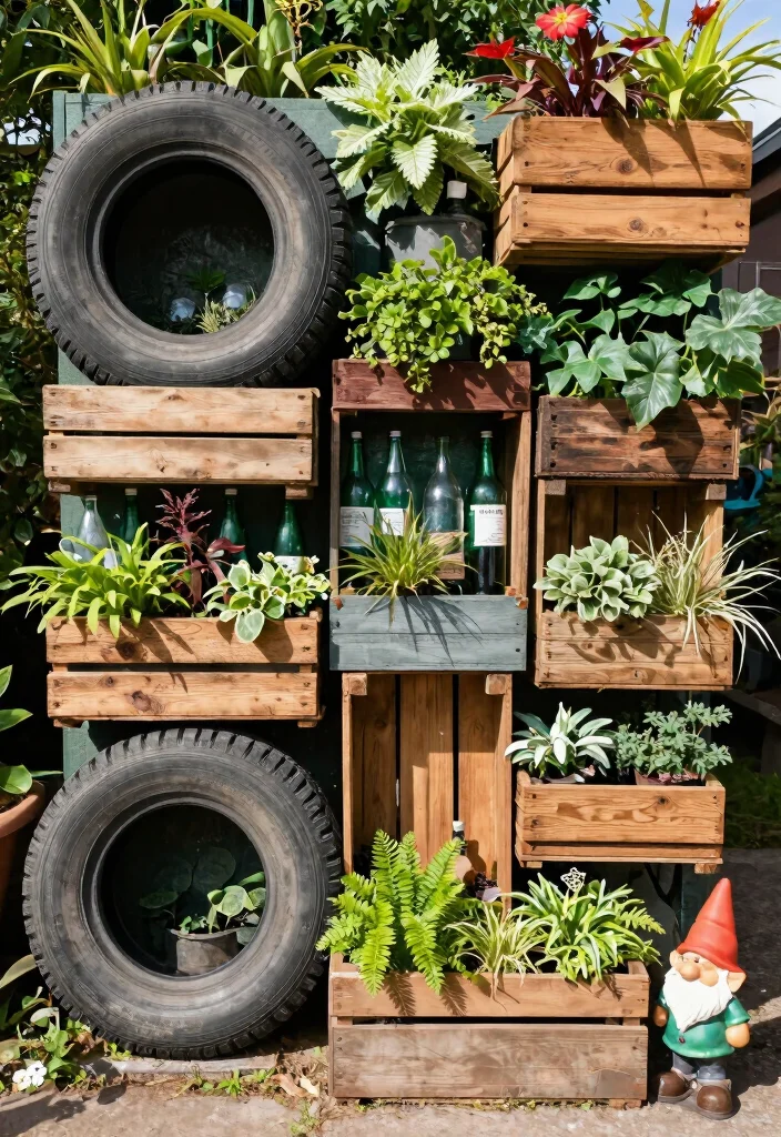14 Backyard Garden Ideas for Beautiful and Productive Spaces 12. Upcycled Vertical Garden 0