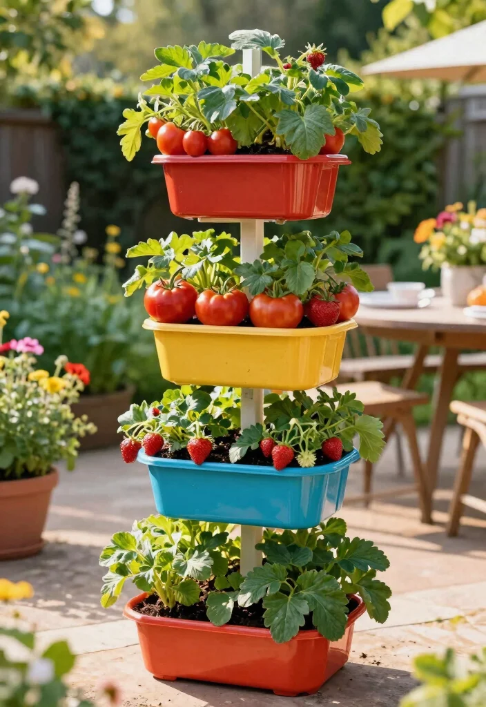 14 Backyard Garden Ideas for Beautiful and Productive Spaces 3. Vertical Vegetable Tower 0