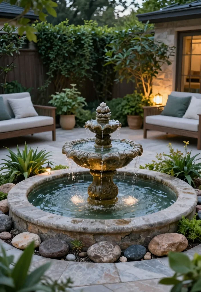 14 Backyard Patio Ideas That Balance Comfort and Style 8. Water Features 0