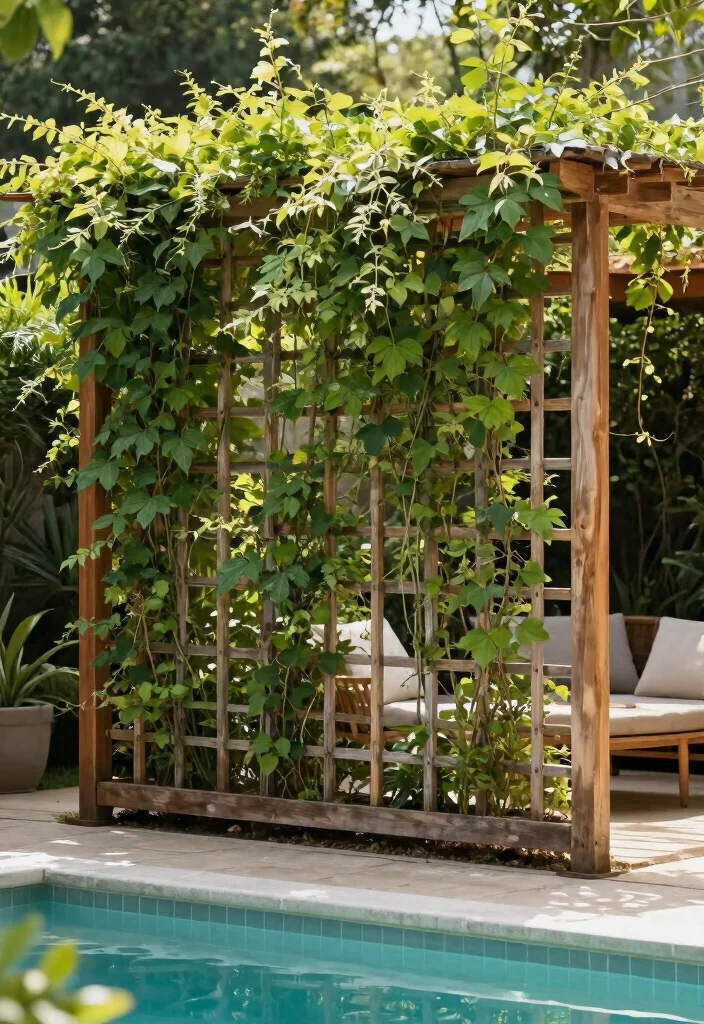 14 Backyard Pool and Patio Ideas for Seamless Design 12. Privacy Screens with Greenery 0