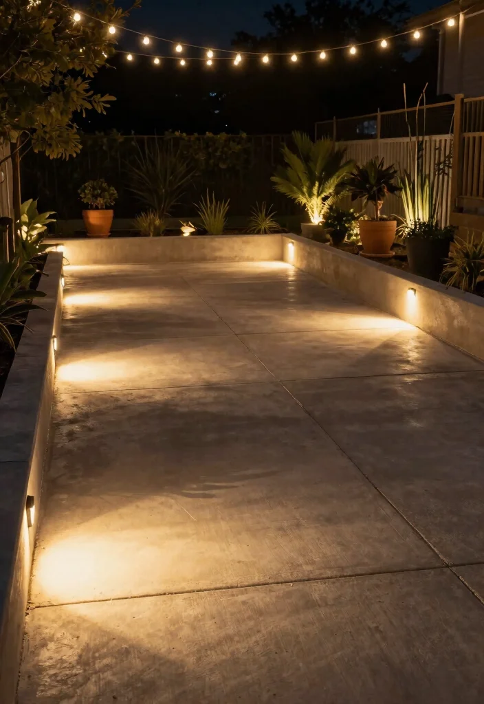 14 Concrete Patio Ideas for Durable and Modern Yards 13. Low Profile Lighting 0