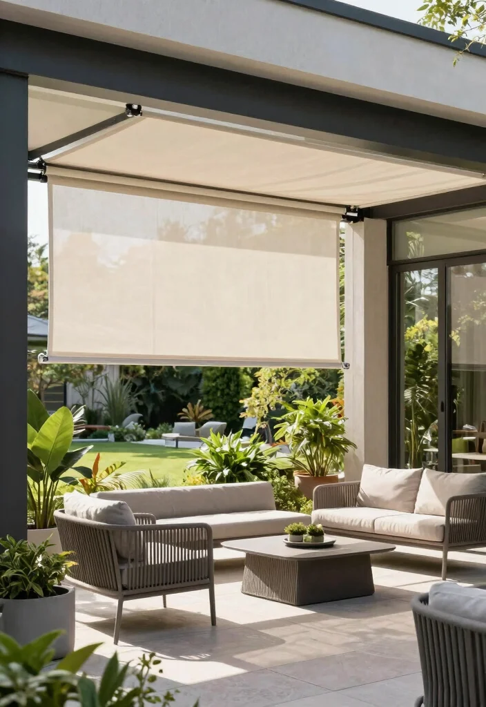 14 Covered Patio Ideas for Shade and Year Round Comfort 10. Modern Retractable Shade Screens 0