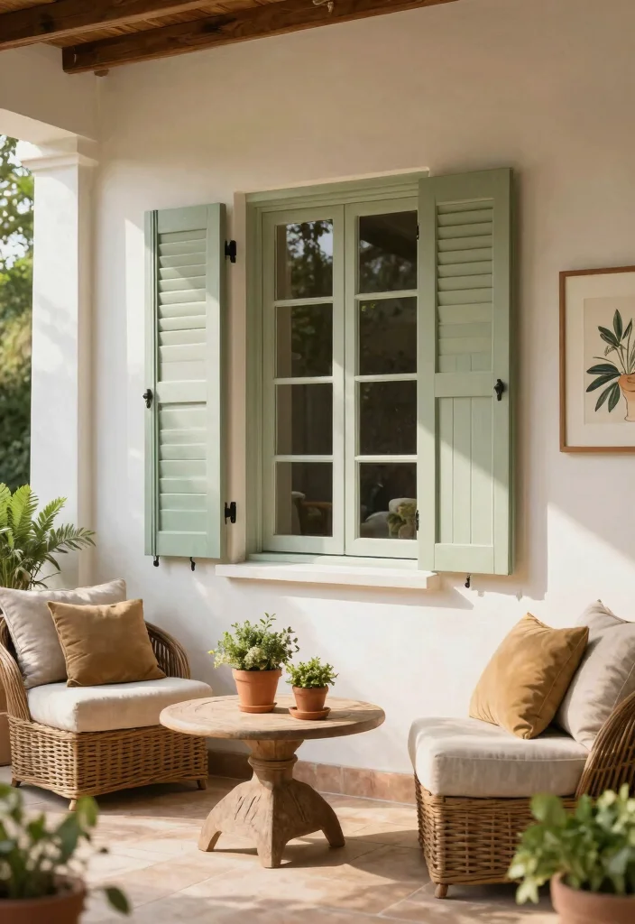 14 Covered Patio Ideas for Shade and Year Round Comfort 5. Elegant Shuttered Patio 0