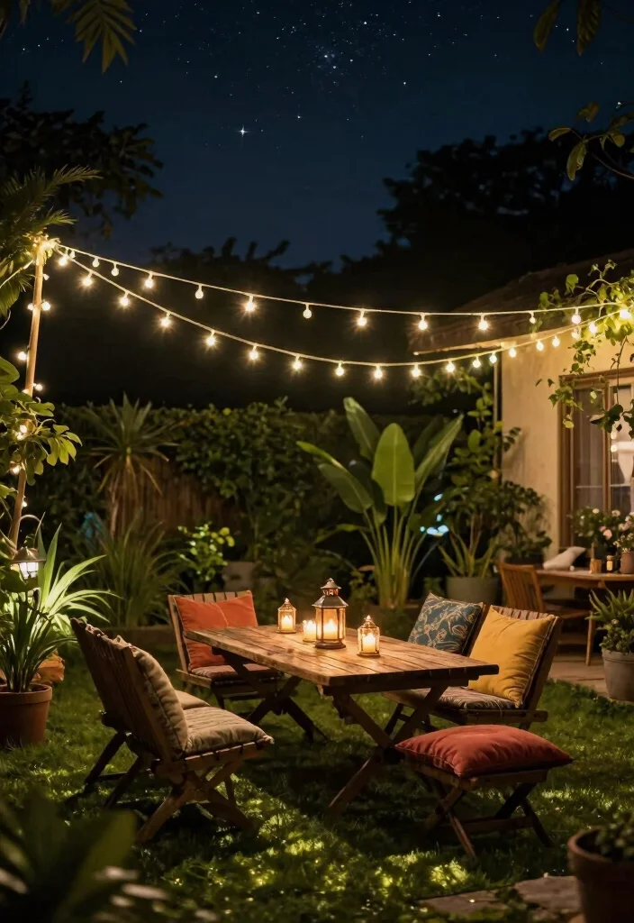14 Cozy Backyard Ideas to Create a Relaxing Outdoor Retreat 1. Enchanting Fairy Light Canopy 0