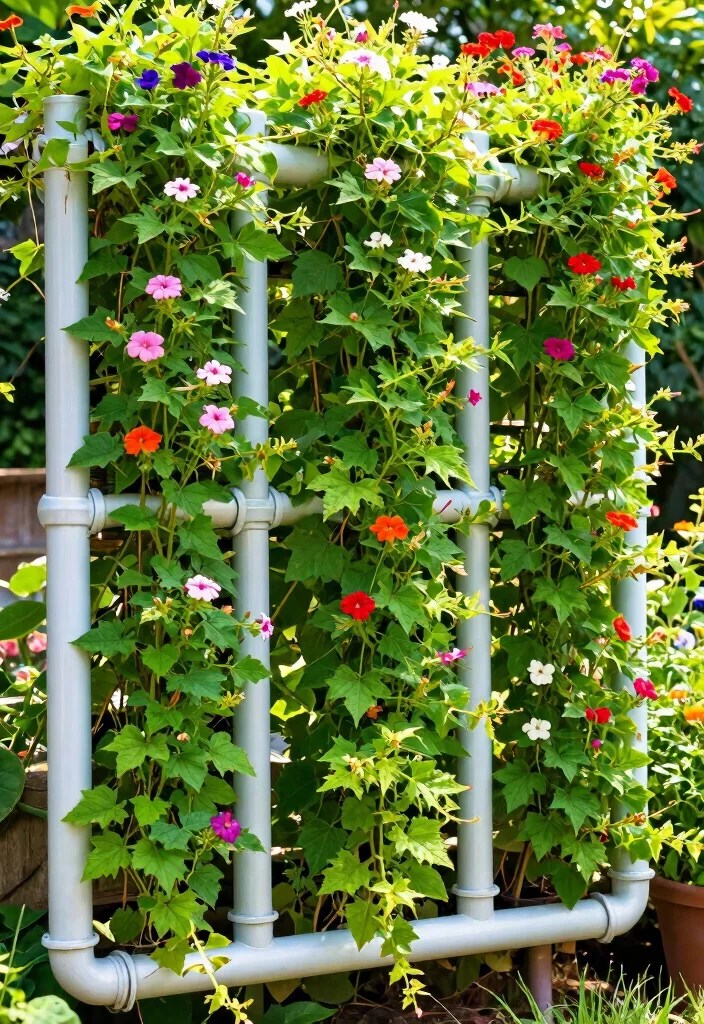 14 DIY Trellis Ideas for Fast Growing Climbing Vines 14. Vertical Pipe Garden Trellis 0