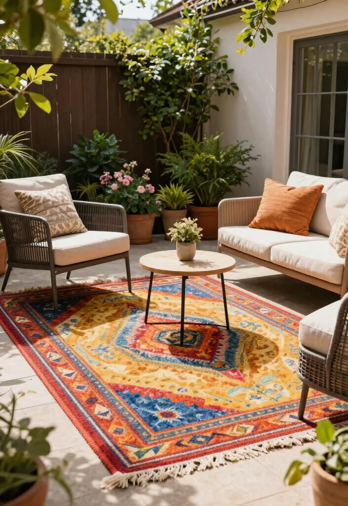 14 Easy Backyard Ideas on a Budget for Quick Makeovers 13. Outdoor Rug for Style 0