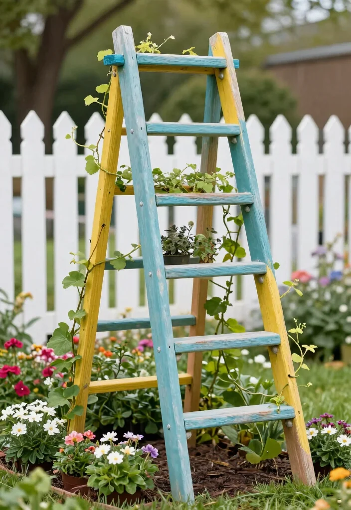 14 Easy Trellis Ideas Perfect for Beginner Gardeners 2. Repurposed Ladder Trellis 0