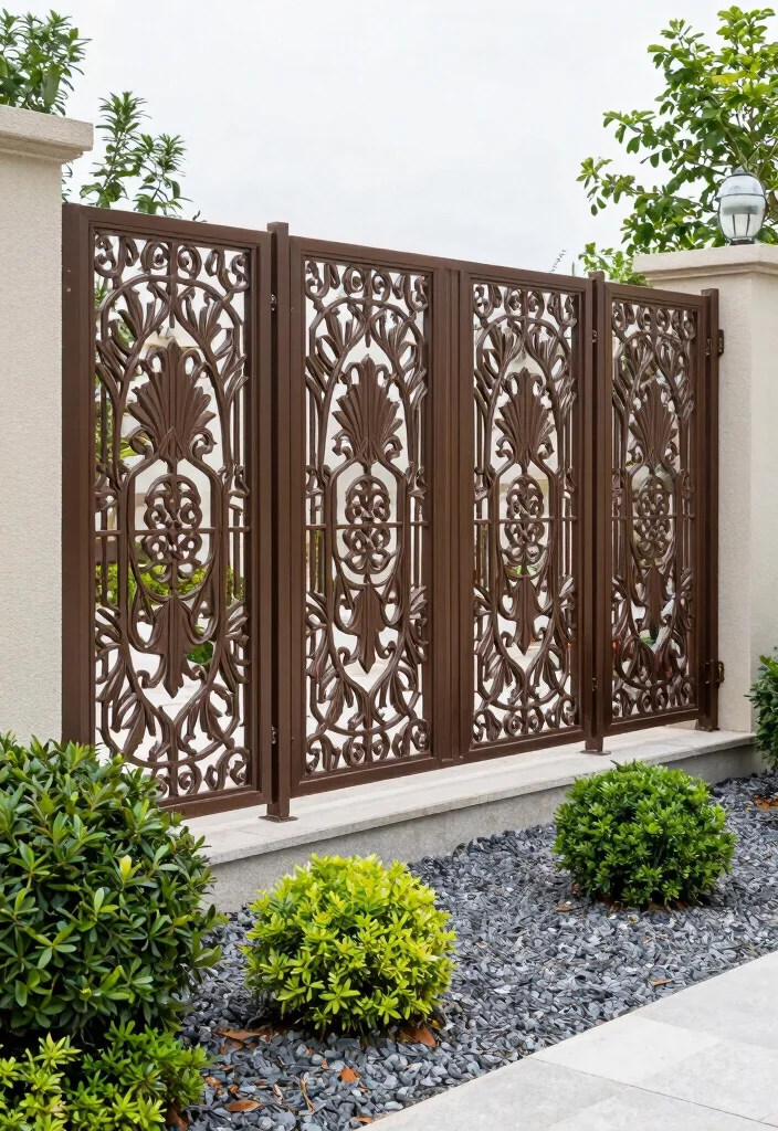 14 Fence Ideas to Add Privacy Style and Structure to Your Yard 3. Decorative Metal Panel Fencing 0