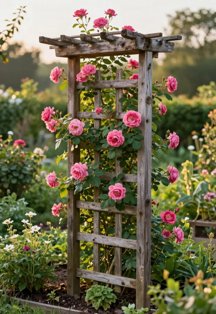 14 Garden Trellis Ideas for Climbing Plants and Vines 1 14 Garden Trellis Ideas for Climbing Plants and Vines 1. Rustic Wooden Trellis 0