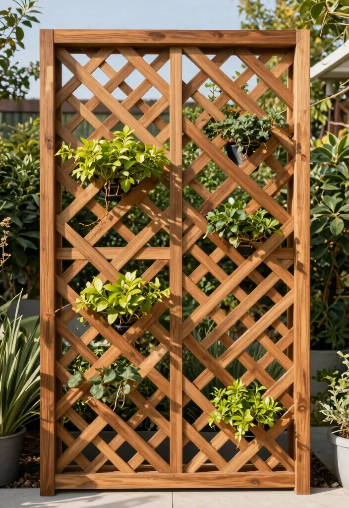 14 Garden Trellis Ideas to Support Vines and Add Visual Interest 12. Geometric Wooden Lattice Trellis 0
