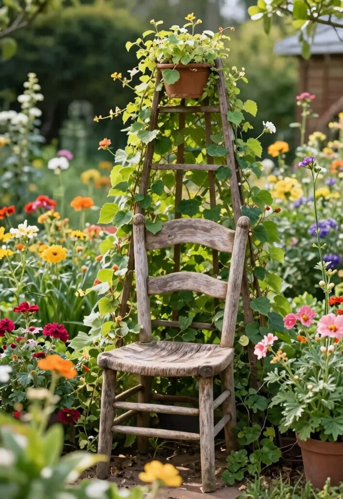 14 Garden Trellis Ideas to Support Vines and Add Visual Interest 13. Charming Repurposed Furniture Trellis 0
