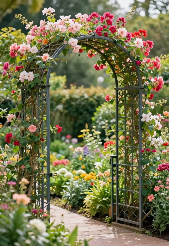14 Garden Trellis Ideas to Support Vines and Add Visual Interest 2. Elegant Metal Arch Trellis 0