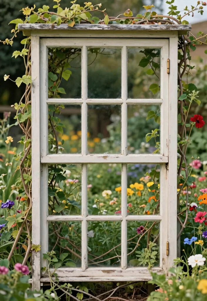 14 Garden Trellis Ideas to Support Vines and Add Visual Interest 8. Vintage Window Frame Trellis 0