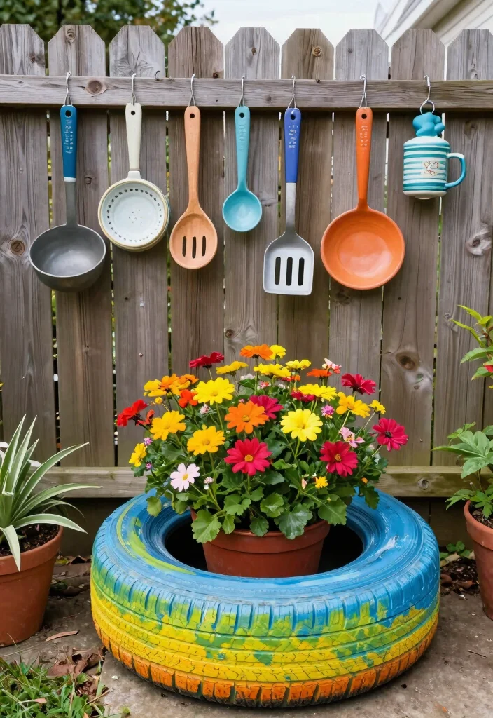 14 Inexpensive Backyard Ideas That Still Feel Complete 6. Upcycled Garden Art 0