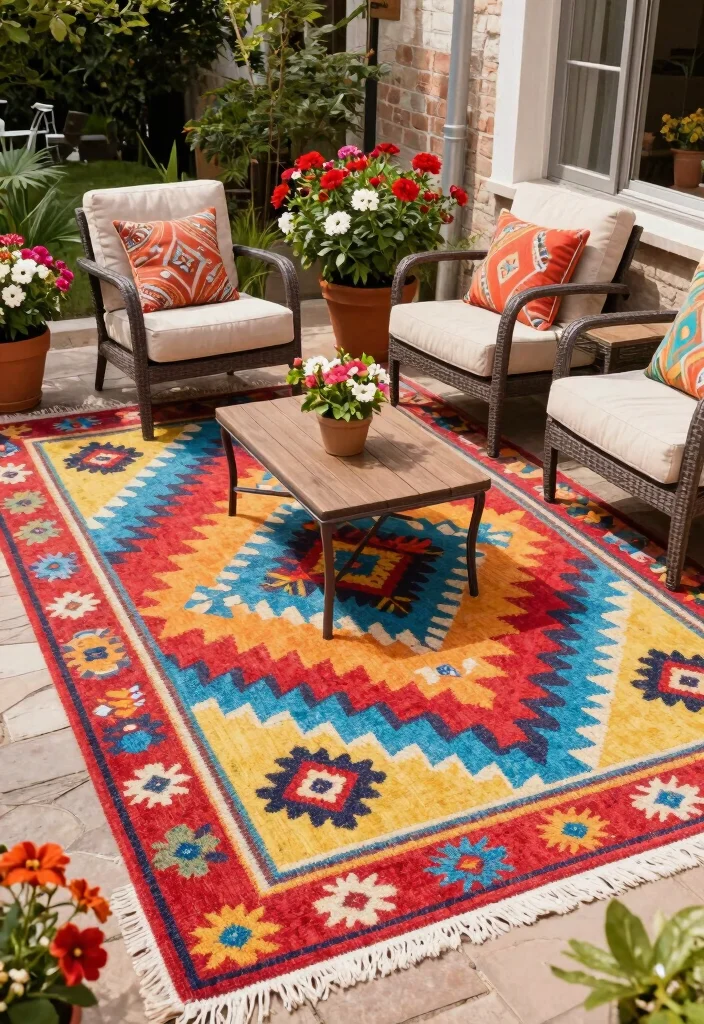 14 Outside Patio Ideas for Casual Outdoor Living 17 14 Outside Patio Ideas for Casual Outdoor Living 7. Outdoor Rugs for Comfort 0