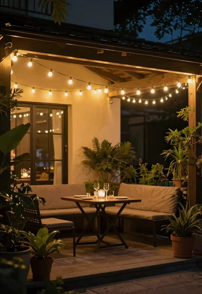 14 Patio Decorating Ideas to Refresh Your Outdoor Space 13 14 Patio Decorating Ideas to Refresh Your Outdoor Space 3. String Lights for Ambiance 0