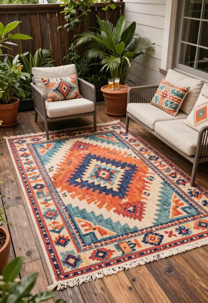 14 Patio Ideas That Work for Any Backyard Size 5. Outdoor Rugs 0