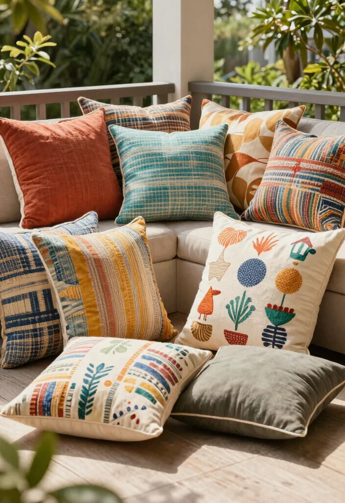 14 Patio Ideas on a Budget That Are Easy to Build 13. Colorful Outdoor Throw Pillows 0