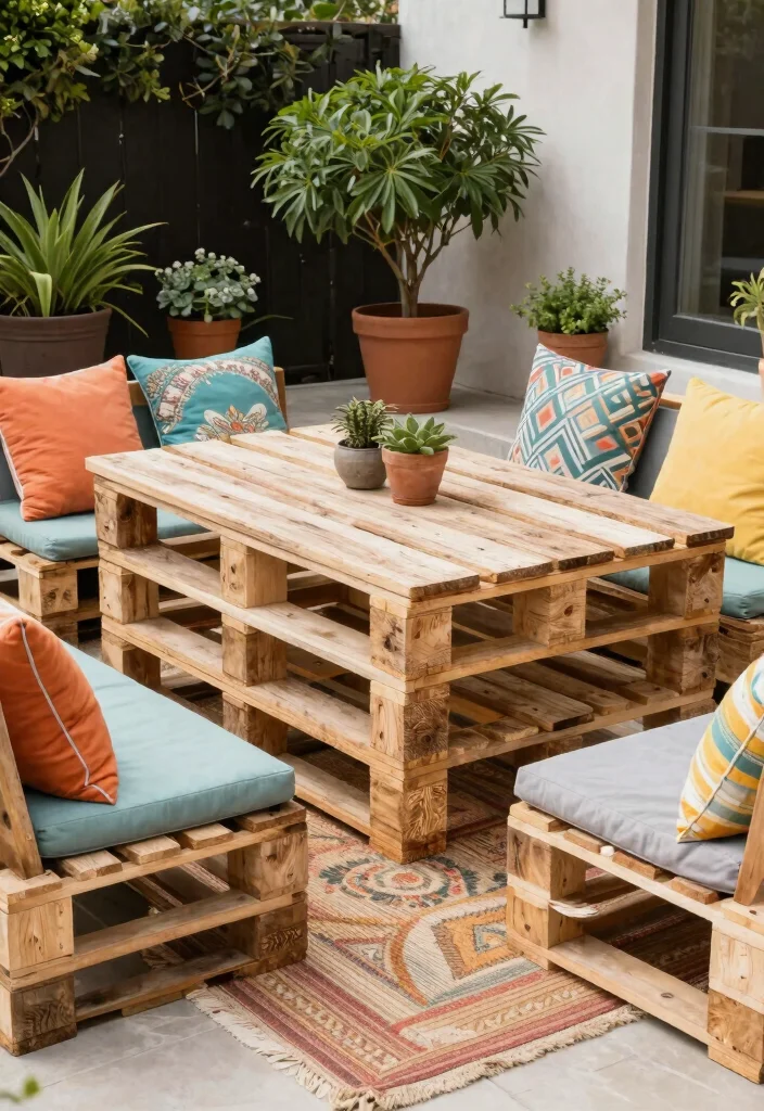 14 Patio Ideas on a Budget That Are Easy to Build 2. DIY Pallet Furniture 0