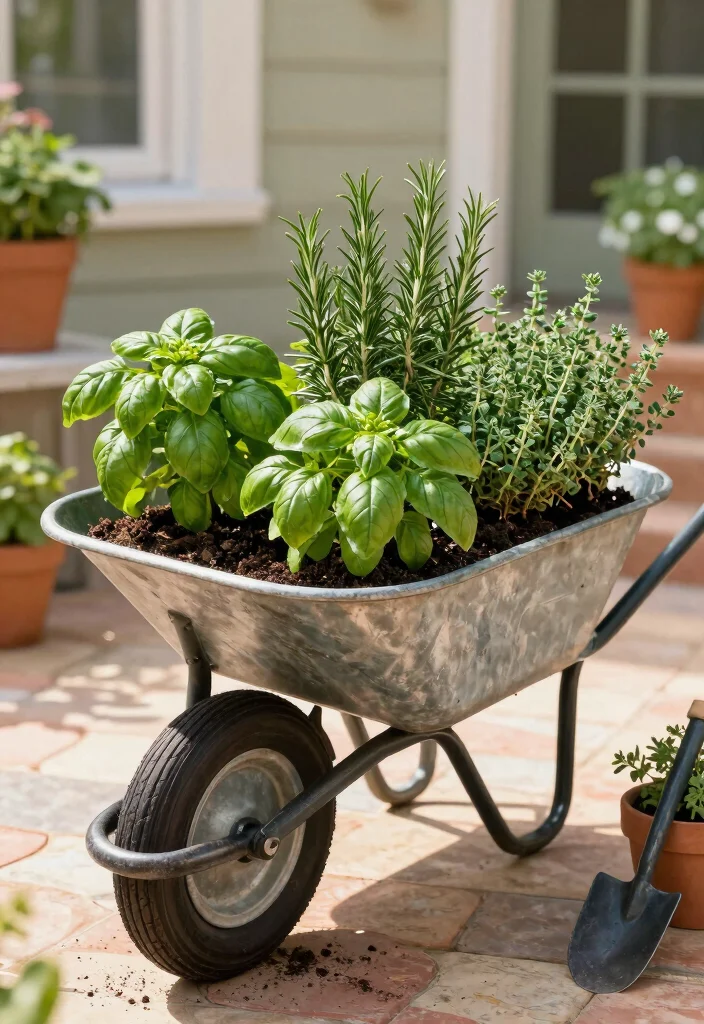 14 Patio Ideas on a Budget That Are Easy to Build 8. Herb Garden in a Wheelbarrow 0